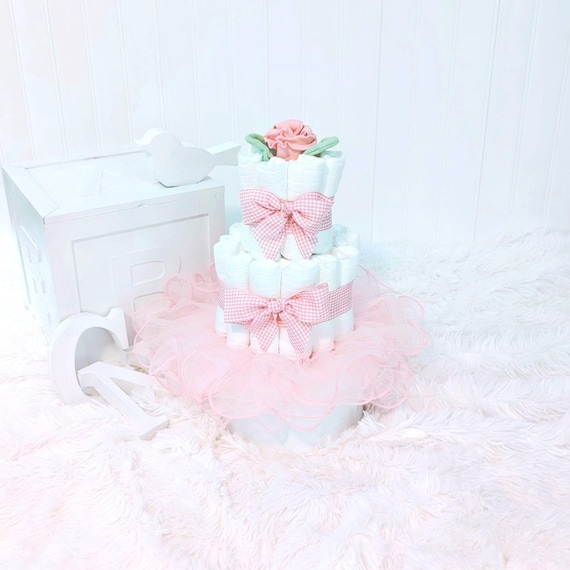 Classic Pink Gingham Baby Diaper Cake