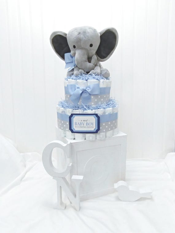 Blue Elephant Diaper Cake for a Baby Boy