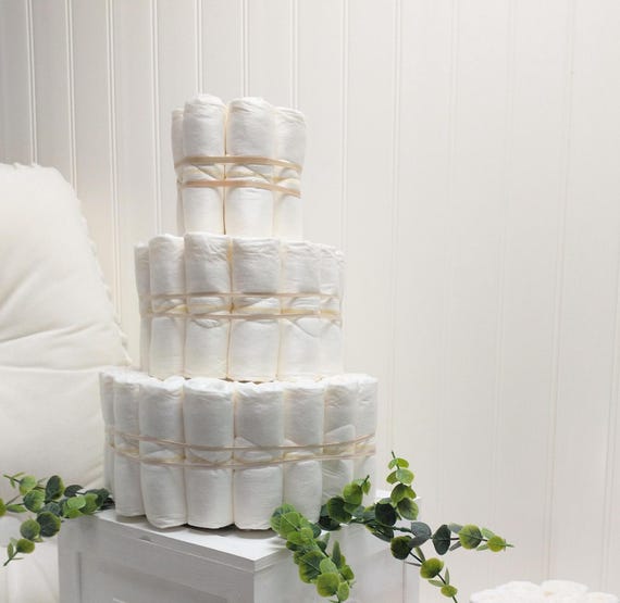 Plain, Undecorated All White DIY Diaper Cake