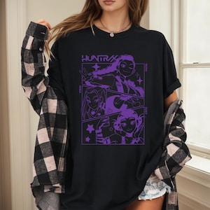 K-Pop Graphic Tee, Custom Demon Hoodie Gift for Hunters Fans, Anime Style Short Sleeve, Personalized K-Pop Music Shirt for Fan Collectors