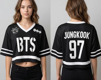 Kpop BTS-Style V-neck Crop Jersey, Custom BTS Members Jersey For Army, BTS World Tour 2026 Merch Shirt, Bangtan Comeback 2026 Crop Tops