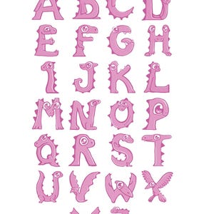 Postcard Pink Alphabet Dinosaur / Rose / Carte postale / illustration en format A6