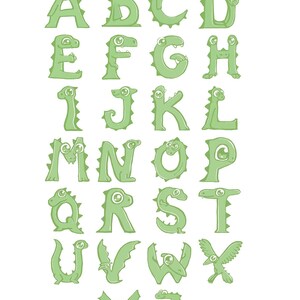 Postcard green Alphabet Dinosaur / vert / Carte postale / illustration en format A6