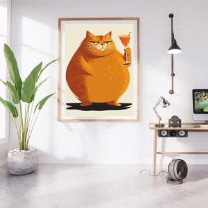 Wystrój baru, plakat z kotem, wydruk wina, wystrój kuchni retro, wystrój w stylu Mid Century Modern, modna sztuka ścienna, wydruk Cheers, wydruk do jadalni