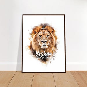 Premium Framed Christian Poster – Yeshua, Lion of Judah.