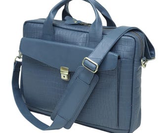 Krokodilmönster i äkta koläder, professionell laptopväska för affärsmän