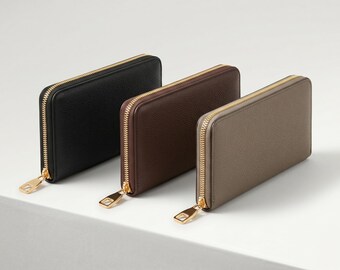 Äkta Pebble Grain Läder Zip Around Organizer Plånbok Kuvertväska för Dam
