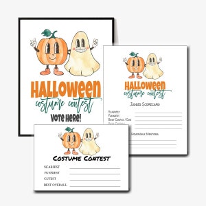 Halloween kostuum wedstrijd, wedstrijd stemkaarten, retro Halloween, digitale download, wedstrijd scorekaarten, Halloween teken, stembiljet