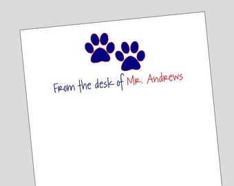 Paw Print Notepad, Personalized Notepad, Teacher Appreciation Gift, COLORS can be changed, Lion Cat Dog Print