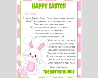 Carta editable de conejito de Pascua para niñas, imprimible de Pascua para canasta de Pascua, búsqueda de huevos de Pascua, carta de un conejito