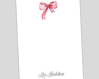 Pink Bow Notepad, Personalized Notepad, Writing Pad, Unique notepads for teachers, Cute Notepad, Notepad for mom, Preppy, Personalized Gift