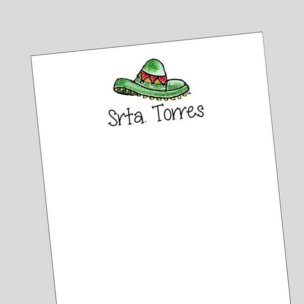 Sombrero Notepad, Personalized Gift, Gift for Spanish Teacher, Teacher gift, Teacher Appreciation Gift, Sombrero hat, Spanish Teacher