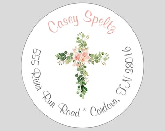 120 self-sticking labels with FREE U.S Religious Baptism Holy Communion Shipping Cross with Leaves Return Address Labels