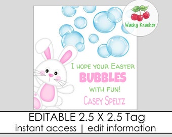 Some Bunny Favor Tags Square Party Favor Tags Personalized Happy Easter Gift Tag Bunny gift Editable Gift Tag Template