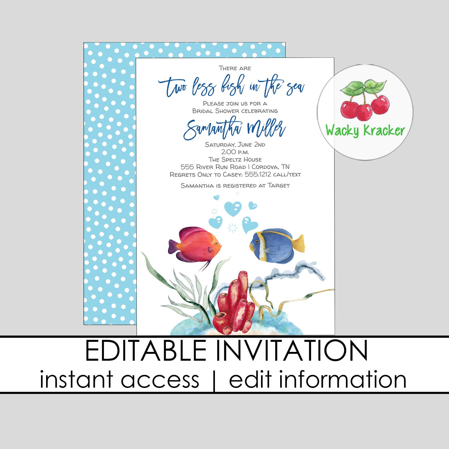 Two Less Fish in the Sea Bridal Shower Invitation, Fisherman Rehearsal  Dinner, Outdoor Shower, Summer Bridal Shower, Best Catch, Editable -   Canada