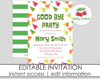 Good Bye Party Invitation, Going Away Invitation, Moving Party, Farewell Invite, INSTANT DOWNLOAD, EDITABLE Template, Retirement invite