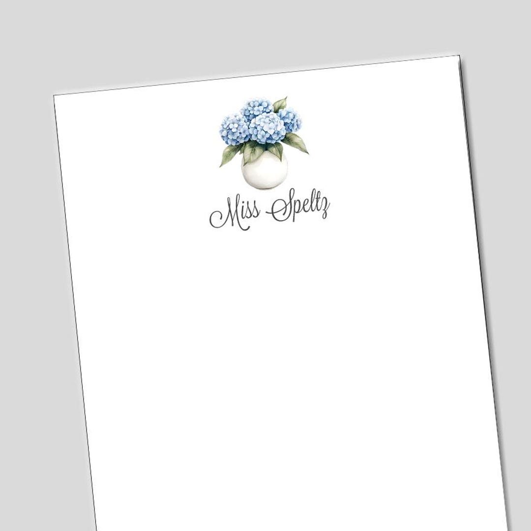 Personalized Hydrangea Notepad, Custom Name Floral Stationery Pad for ...