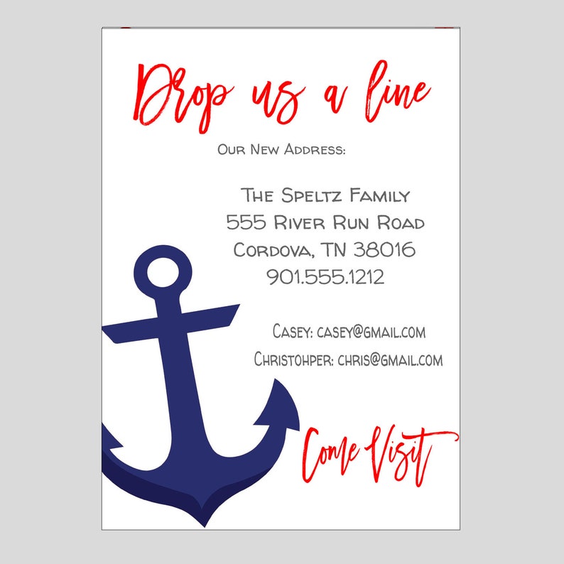 Anchor Invitation Lake House Moving Announcement Drop Us A Line Change Of Address Instant Download Editable Template Paper Paper Party Supplies Kromasol Com
