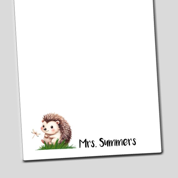 Hedgehog Notepad, Teacher Notepad, Teacher Gift, Personalized Notepad, Gift for Kids, Cute Hedgehog Gift Ideas, Gifts for Teen, Secret Santa