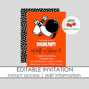 Halloween Bowling Invitation, Bowling Birthday Invite, Booling Party, Bowling and Pizza, Kids Bowling Invitation, Bowling Pizza Party