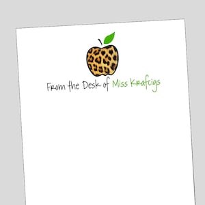 Cheetah Apple Notepads, Personalized Teacher Gift, Animal Print Stationery, Gift for Teacher Appreication Week