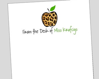 Cheetah Apple Notepads, Personalized Teacher Gift, Animal Print Stationery, Gift for Teacher Appreication Week