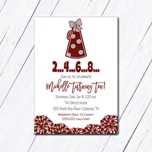 Cheer Invitation, Birthday Invitation, Maroon and Gray, Cheerleader Dance Pom Squad, Editable Invite, Tailgate Invite, Printable, Cheer Team