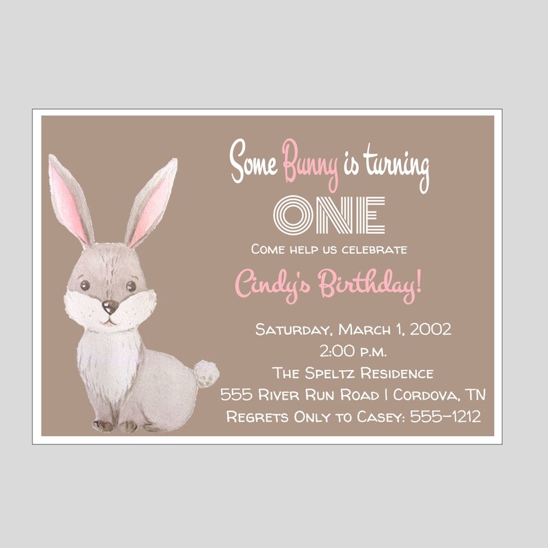 Bunny Birthday Invitation One Year Invitation Girl Birthday Etsy
