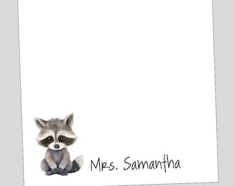 Raccoon Notepad, Personalized Notepad, Raccoon Gift, Teacher Notepad, Teacher gift, Woodland Animals, Woodland Raccoon, Raccoon Lover, Vet