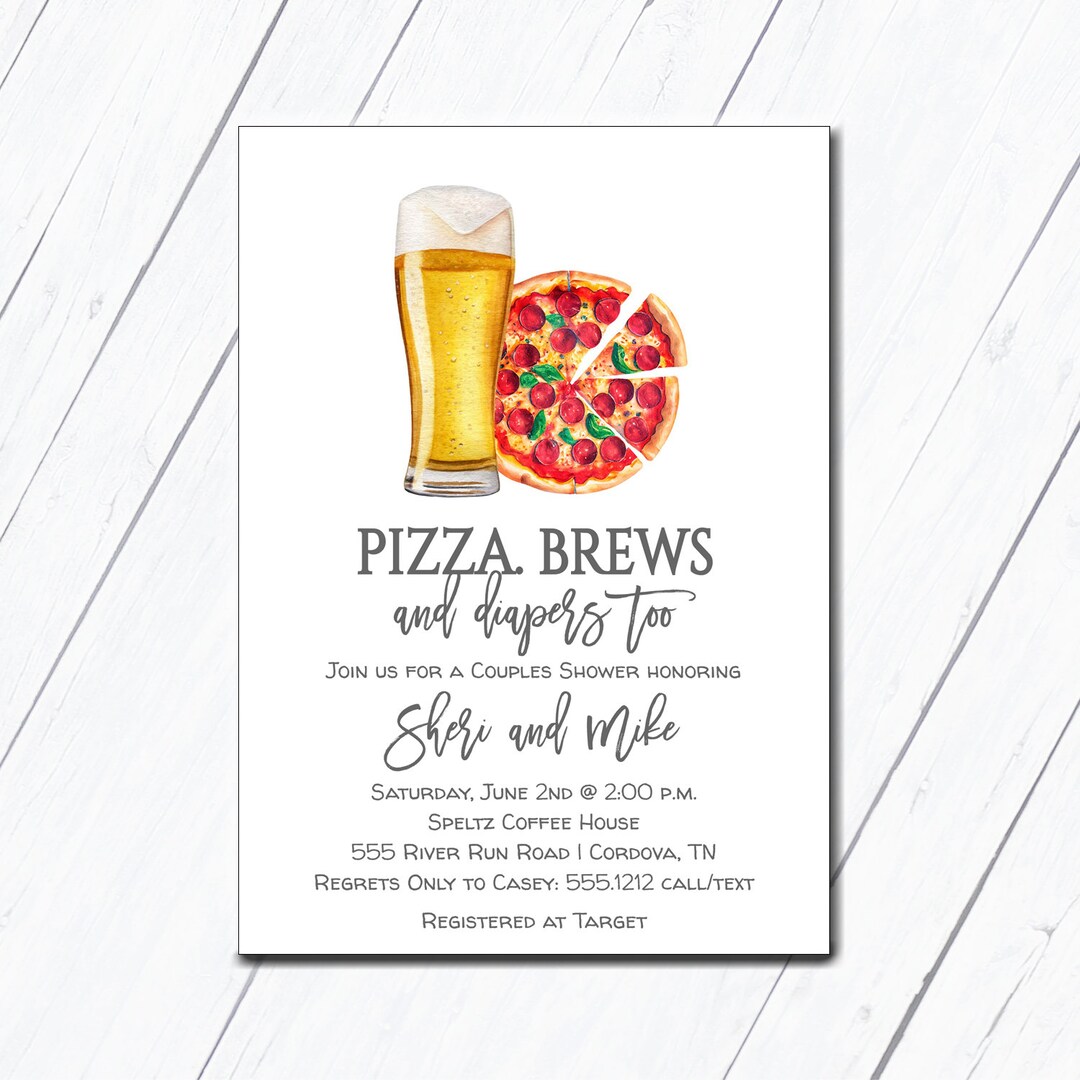 Pizza and Beer Invitation, Diaper Baby Shower, Couples Baby Shower