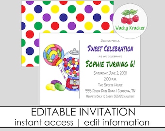 Candy Birthday Invitation, Candy Shop Invite, Sweet Shoppe Party, INSTANT DOWNLOAD, EDITABLE Template, Candy Party, Kids birthday invite