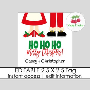Etiqueta de presente Sr. e Sra. Claus, etiqueta de feriado personalizada, Feliz Natal, Boas festas, Ho Ho HO Papai Noel, para impressão e edição