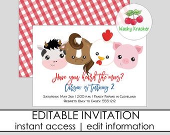 Farm Invitation, Birthday Invitation, Farm Birthday Party, Barnyard Invitation, Barnyard Birthday, 2nd Birthday, Barn Party
