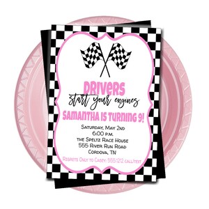 Pink Race Car Invitation, Racing Birthday Invitation, Race Car Birthday ...