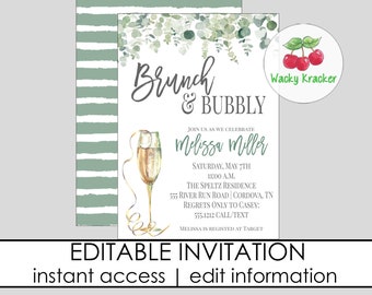 Invito brunch e spumante, invito al brunch nuziale, invito Rise and Shine, brunch per la colazione, brunch post-matrimonio, modello modificabile