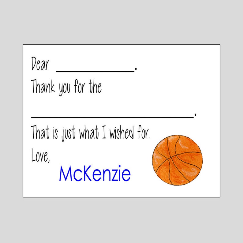 Basketball Fill In Cards ~ Personalized Thank You Notes