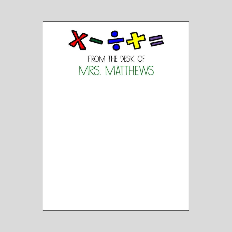 Math Teacher Notepad Personalized Notepad for Teachers Etsy