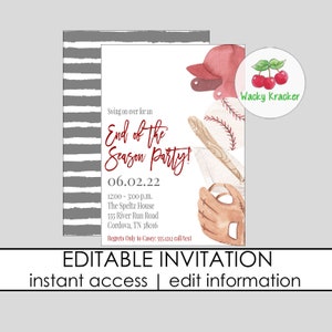 Baseball Invitation, End of the Season Party, Baseball Team pizza party, baseball invite, Editable Baseball, Editable Invite, Baseball Party