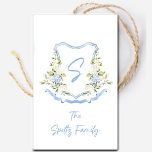 Personalisierte Monogramm Hortensie Wappen Etikett, Gastgeberin Geschenk, Hochzeit Dankeschön Tags, Wein Geschenkanhänger, bearbeitbare Beilagenkarten, Erwachsene Hang Tag