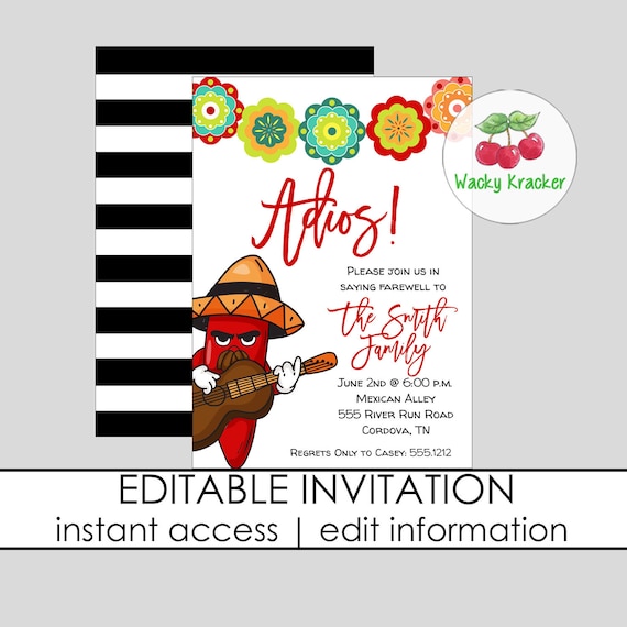 Adios Farewell Invitation, Going Away Invitation, Mexican Fiesta.