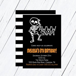 Skeleton Invitation, Skeleton Invite, Halloween Birthday Invitation, INSTANT DOWNLOAD, EDITABLE Template, skeleton party, printable party