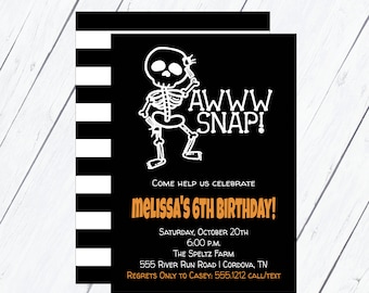 Skeleton Invitation, Skeleton Invite, Halloween Birthday Invitation, INSTANT DOWNLOAD, EDITABLE Template, skeleton party, printable party