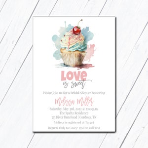 Invitación de cupcakes, El amor es dulce, Invitación de despedida de soltera, Despedida de soltera en la cocina, Brunch nupcial, Digital, Plantilla editable, Despedida de soltera con cupcakes