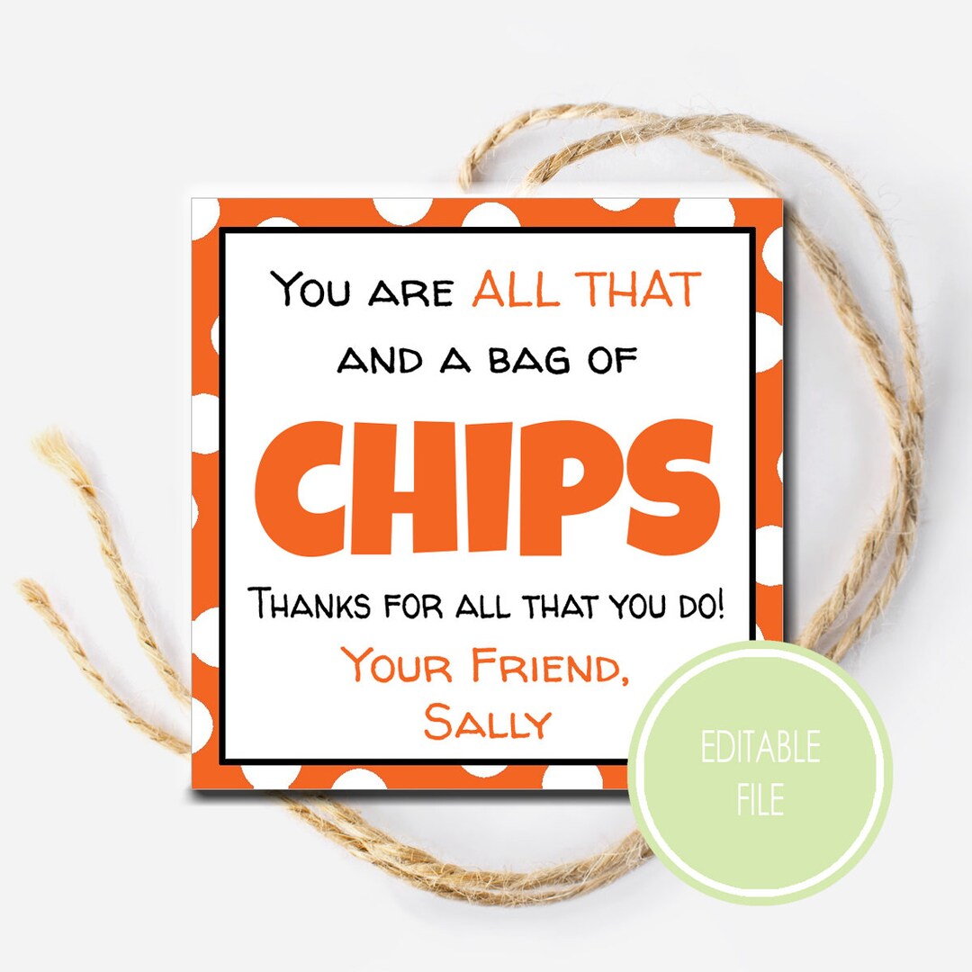 Chip Tag for Halloween Party Favor, All That and a Bag of Chips ...