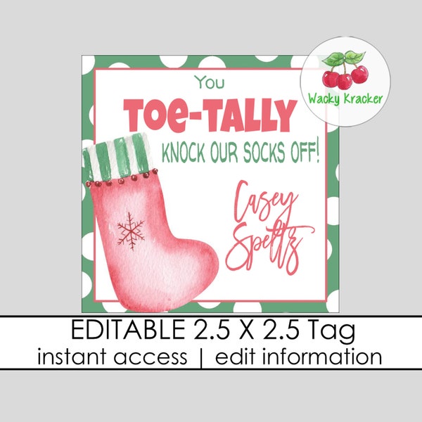 Christmas Socks Gift Tag, Personalized Holiday Label, Nail Polish Gift Tag, Knock our Socks Off, Appreciation, Printable and Editable