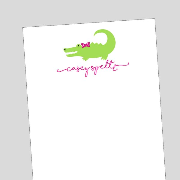 Alligator Notepad, Crocodile Notepad, Alligator lover, alligator gift, teacher gift, personalized gift, cute alligator, Girl Alligator