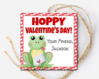 Frog Valentine Tags, Happy Valentine's Gift Tag, Valentine Cards, Editable Gift Tag, Frog Valentine, Valentine Class Party Favors, Printable