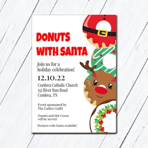 Donuts with Santa Invitation, Breakfast with Santa Invite, Brunch with Santa Invitation, Donut Christmas Party, School Christmas Fundraiser