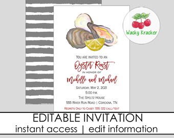 Oyster Invitation, Oyster Roast, Oyster Roast Party, Seafood Boil, Outdoor Shower, Nautical Wedding, Roast and Toast, Beach Party Invite