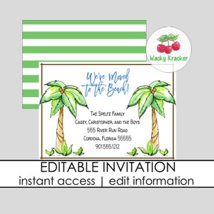 Palm Tree Moving Invitation / Beach Moving Announcement / We've Moved Card / Change of Address / INSTANT DOWNLOAD / EDITABLE Template